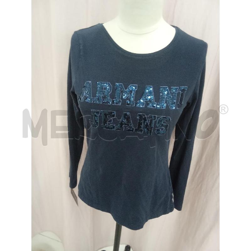 MAGLIA DONNA BLU ARMANI JEANS SCRITTA PAIETTE EXTRA SLIM | Mercatino dell'Usato Benevento 2