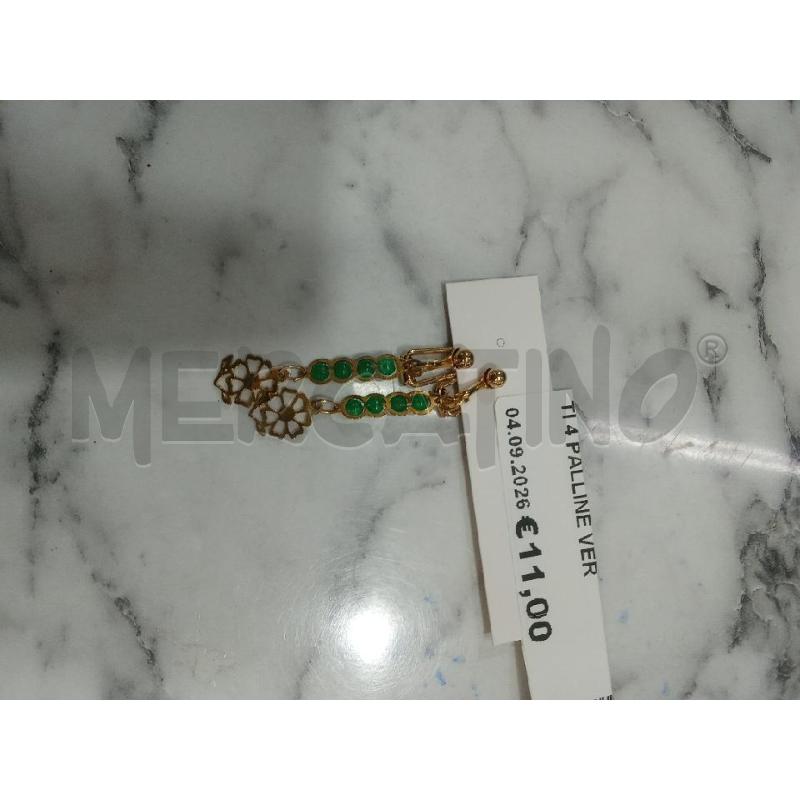 ORECCHINI CLIP PENDENTI 4 PALLINE VERDI CON FIORE | Mercatino dell'Usato Benevento 1