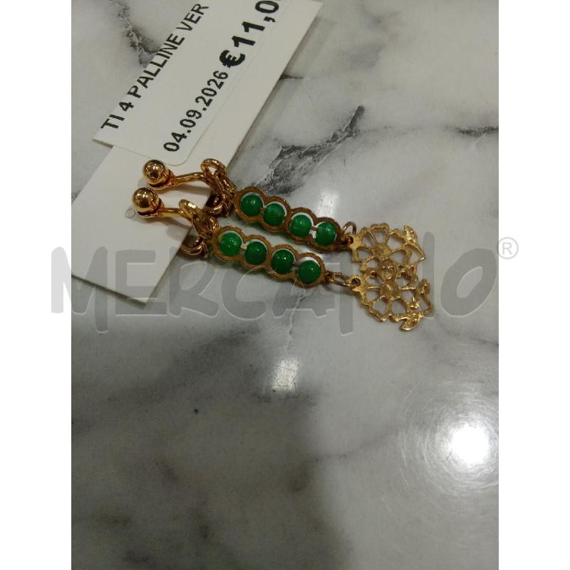 ORECCHINI CLIP PENDENTI 4 PALLINE VERDI CON FIORE | Mercatino dell'Usato Benevento 3
