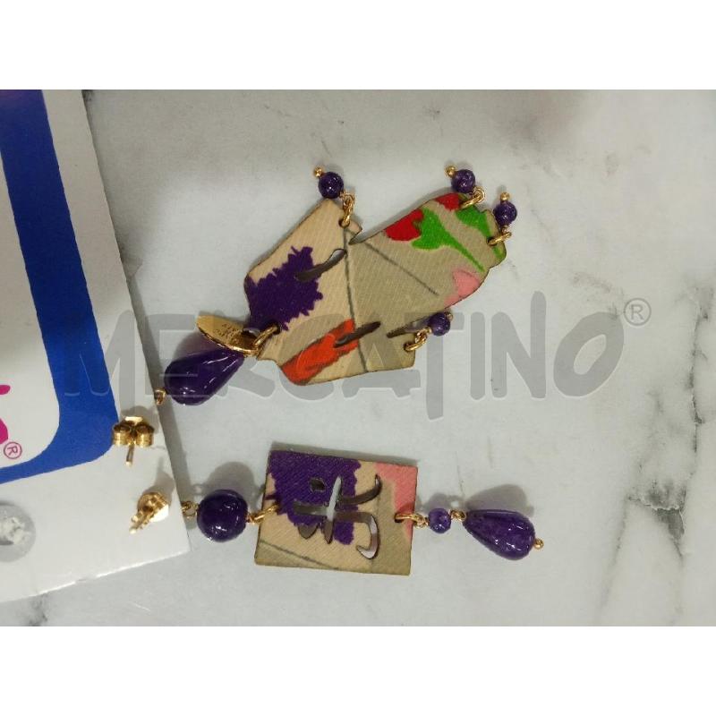 ORECCHINI LEBOLE KIMONO KANJI GIAPPONESE VIOLA VERDI BEIGE  | Mercatino dell'Usato Benevento 3