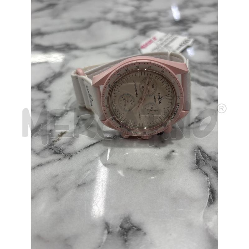OROLOGIO DA POLSO SWATCH OMEGA BIANCO ROSA CINTURINO STRAPPO | Mercatino dell'Usato Benevento 1