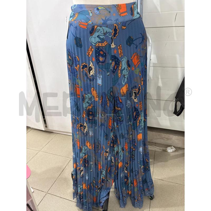 PANTALONE DONNA AZZURRO PLISSETTATO CON ELEFANTI SHOWBIZ | Mercatino dell'Usato Benevento 1