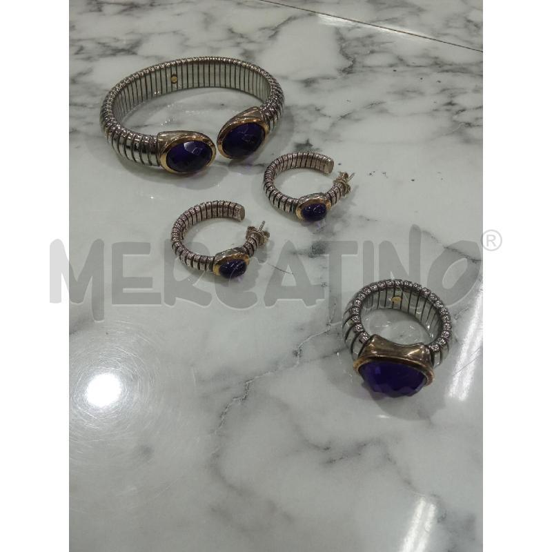 PARURE ORECCHINI+ANELLO+BRACCIALE GRIGIO CON PIETRE VIOLA RUDY | Mercatino dell'Usato Benevento 1