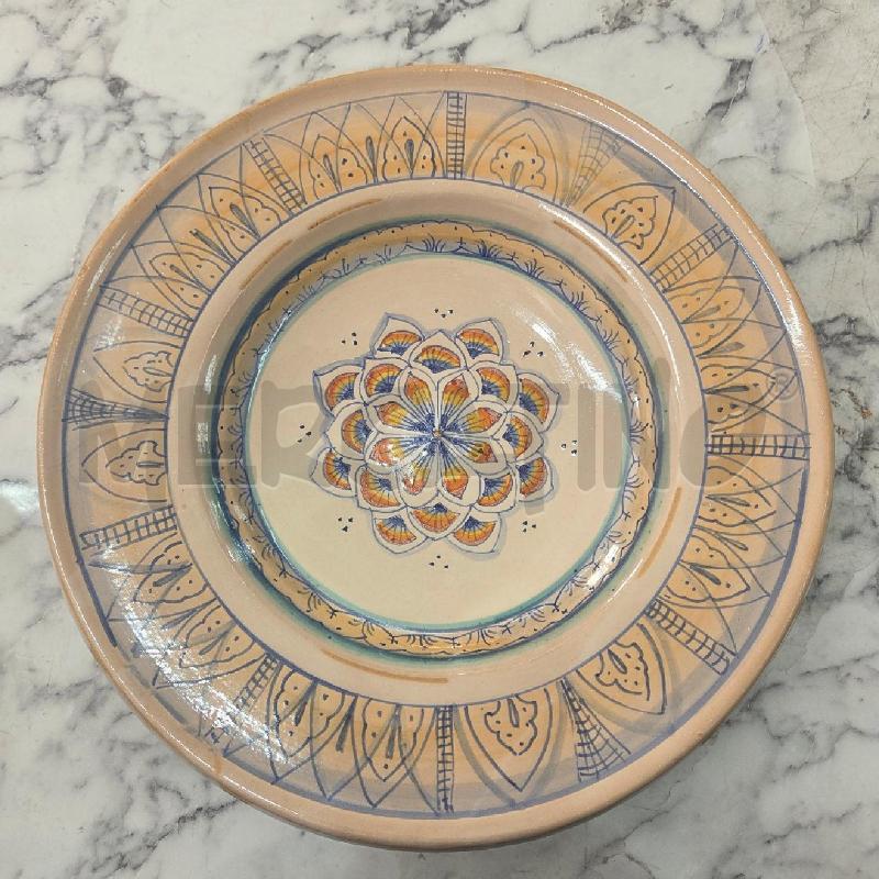 PIATTO TERRACOTTA AMRRONE FIORI BLU ARANCIONE | Mercatino dell'Usato Benevento 1