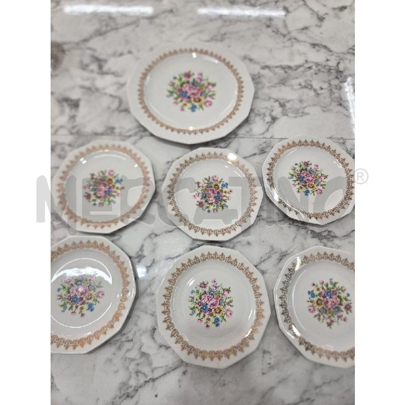PIATTO TROTA+PIATTINI DOLCE CER BORDO DORATO FIORI | Mercatino dell'Usato Benevento 1