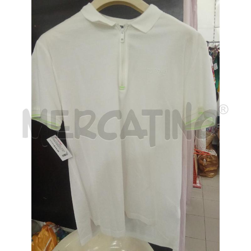 POLO UOMO BIANCA ZIP BORDINIVERDE FLUO ANTONY MORATO  | Mercatino dell'Usato Benevento 1