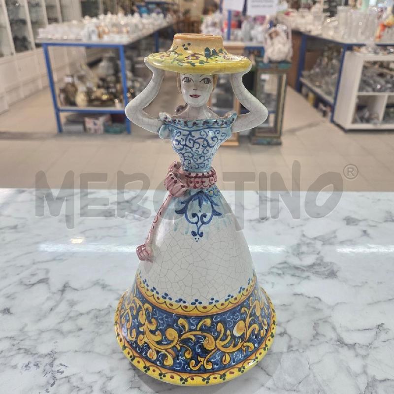 PORTA CANDELA SIGNORA TERRACORRA VIETRI FANTASIA BLU GIALLA | Mercatino dell'Usato Benevento 1