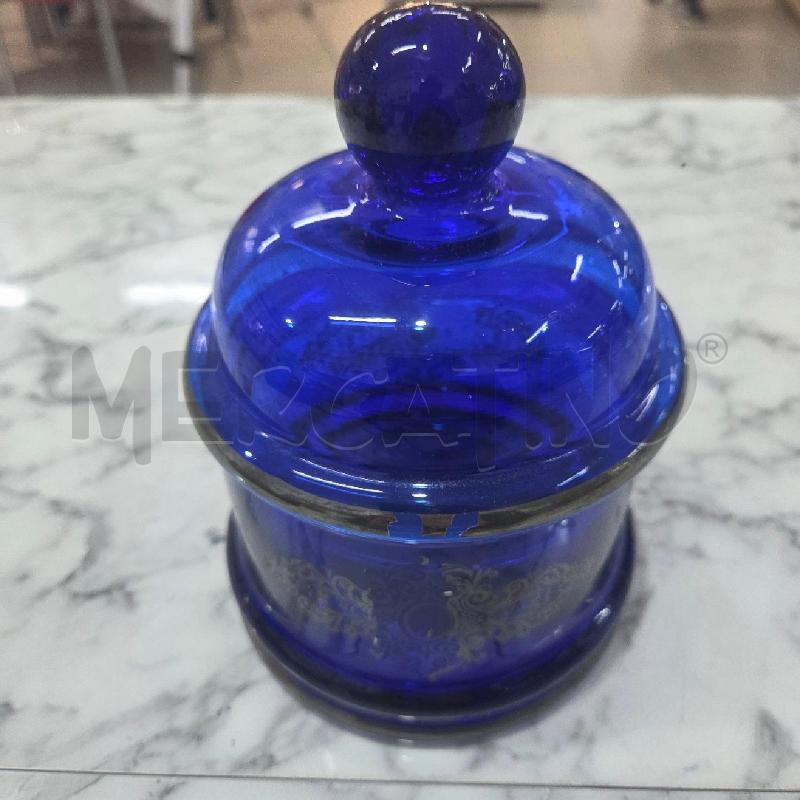 PORTA CARAMELLE VETRO BLU COPERCHIO BORDO FIORI ARGENTATI | Mercatino dell'Usato Benevento 1