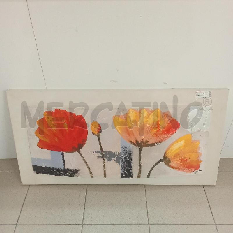 QUADRO BIANCO LEGNO PAPAVERI ROSSI GIALLI | Mercatino dell'Usato Benevento 1