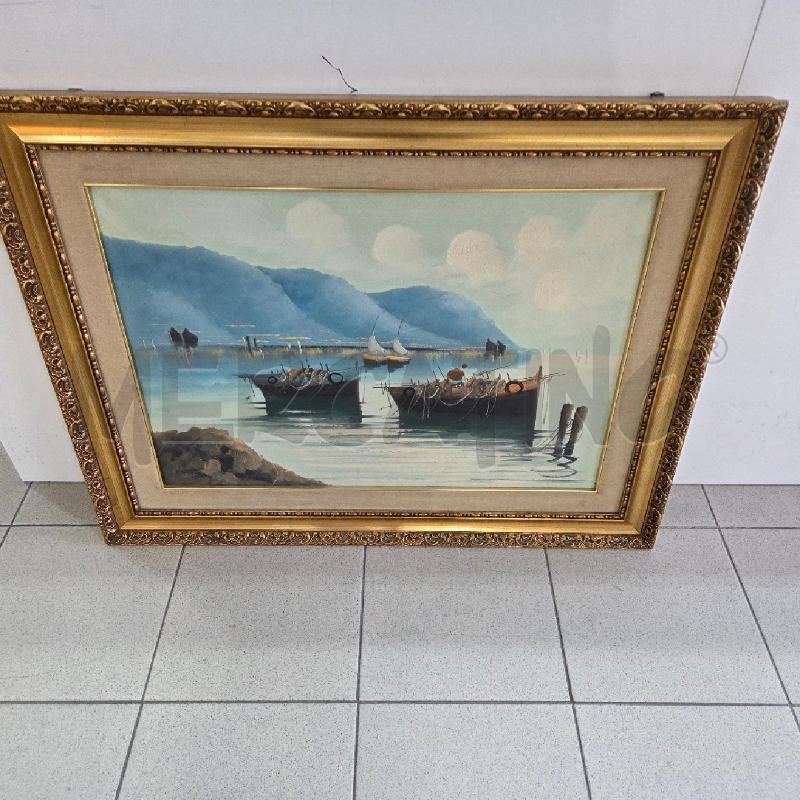 QUADRO CORNICE DORATA TELA MARE BARCA FIRMA | Mercatino dell'Usato Benevento 1