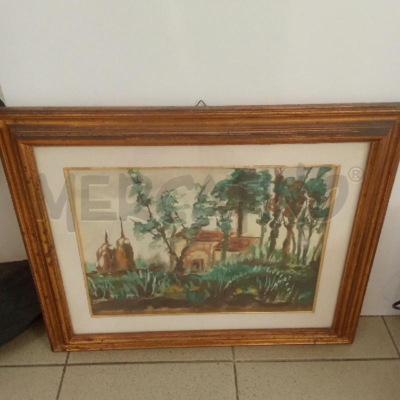 QUADRO C DORATA ALBERI VERDI SCURO CASETTA | Mercatino dell'Usato Benevento 1