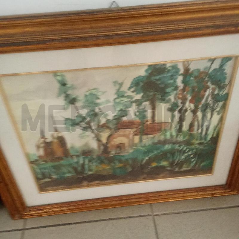QUADRO C DORATA ALBERI VERDI SCURO CASETTA | Mercatino dell'Usato Benevento 2