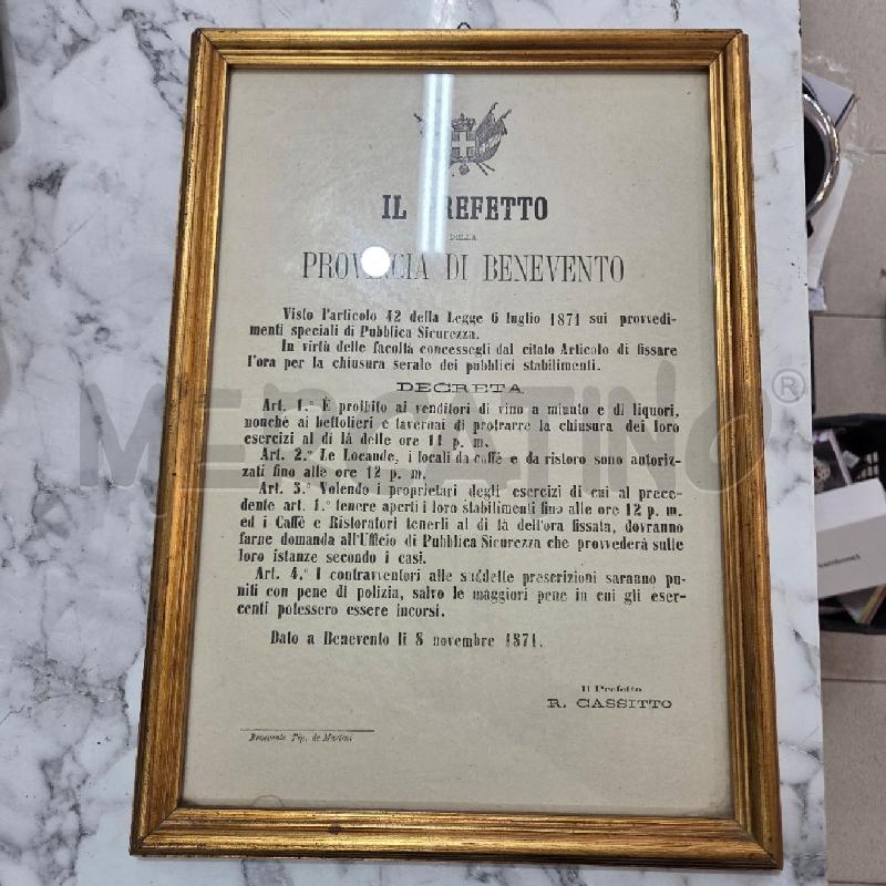 QUADRO C DORATA MANIFESTO PREFETTO DI PROVINCIA DI BENEVENTO | Mercatino dell'Usato Benevento 1