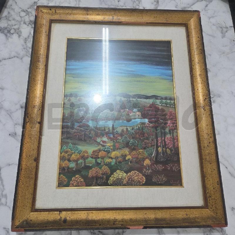 QUADRO C DORATA PAESAGGIO CON CASE ALBERI | Mercatino dell'Usato Benevento 1