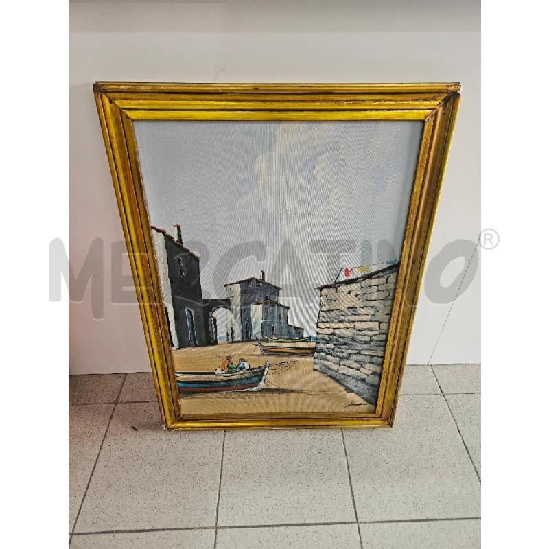 QUADRO C DORATA RAPPRESENTAZIONE BARCA PESCATORI SULLA SPIAGGIA | Mercatino dell'Usato Benevento 1