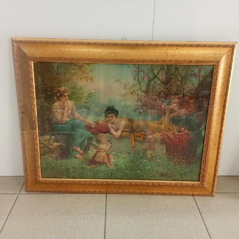 QUADRO C DORATA STAMPA FANCIULLE FIORI ROSA | Mercatino dell'Usato Benevento 1