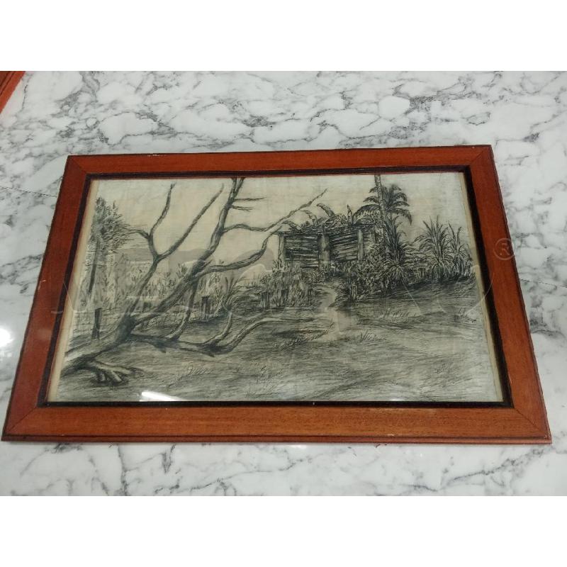 QUADRO C LEGNO ALBERI CON PRATO CARBONCINO | Mercatino dell'Usato Benevento 1
