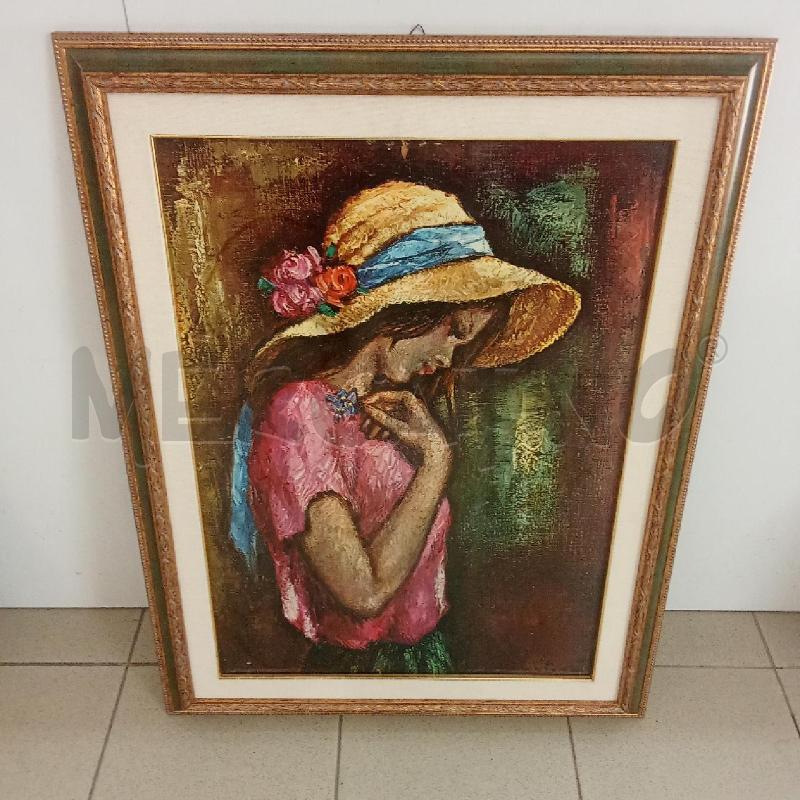 QUADRO C VERDE DORATA RAGAZZA CON CAPPELLO DI PAGLIA | Mercatino dell'Usato Benevento 1