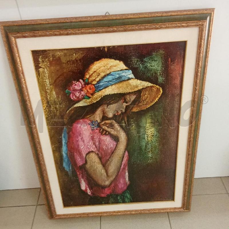 QUADRO C VERDE DORATA RAGAZZA CON CAPPELLO DI PAGLIA | Mercatino dell'Usato Benevento 2