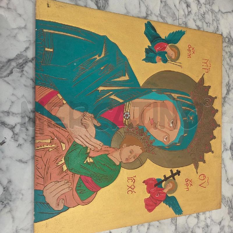 QUADRO LEGNO SFONDO GIALLO MADONNA CON BAMBINO  | Mercatino dell'Usato Benevento 1