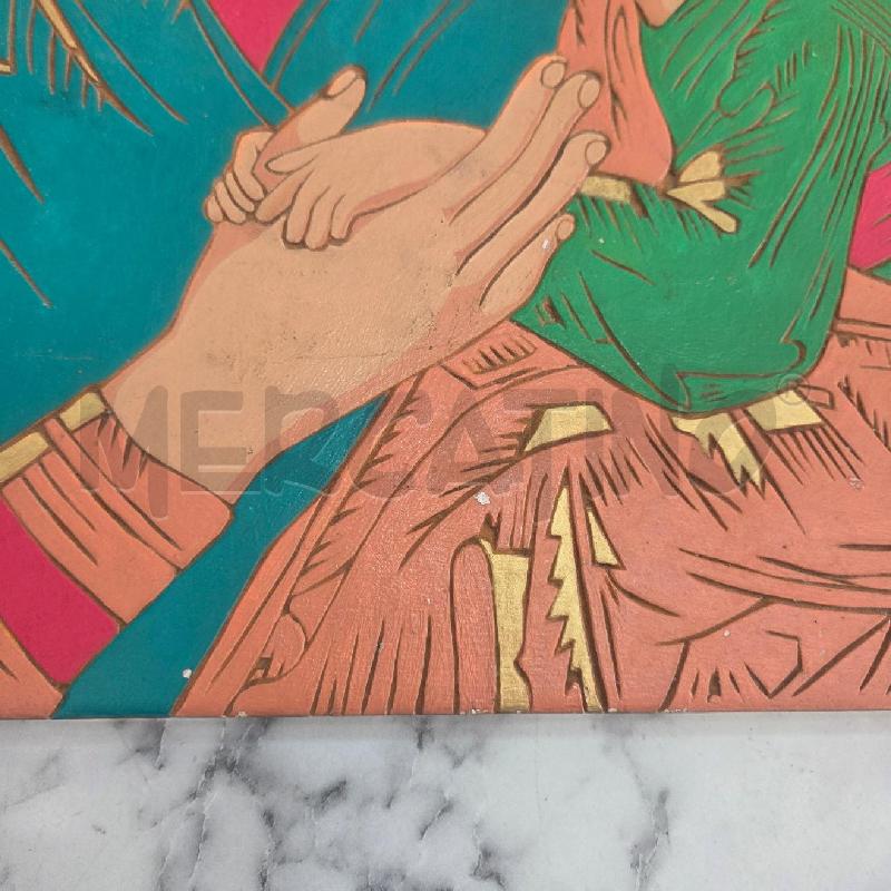 QUADRO LEGNO SFONDO GIALLO MADONNA CON BAMBINO  | Mercatino dell'Usato Benevento 3