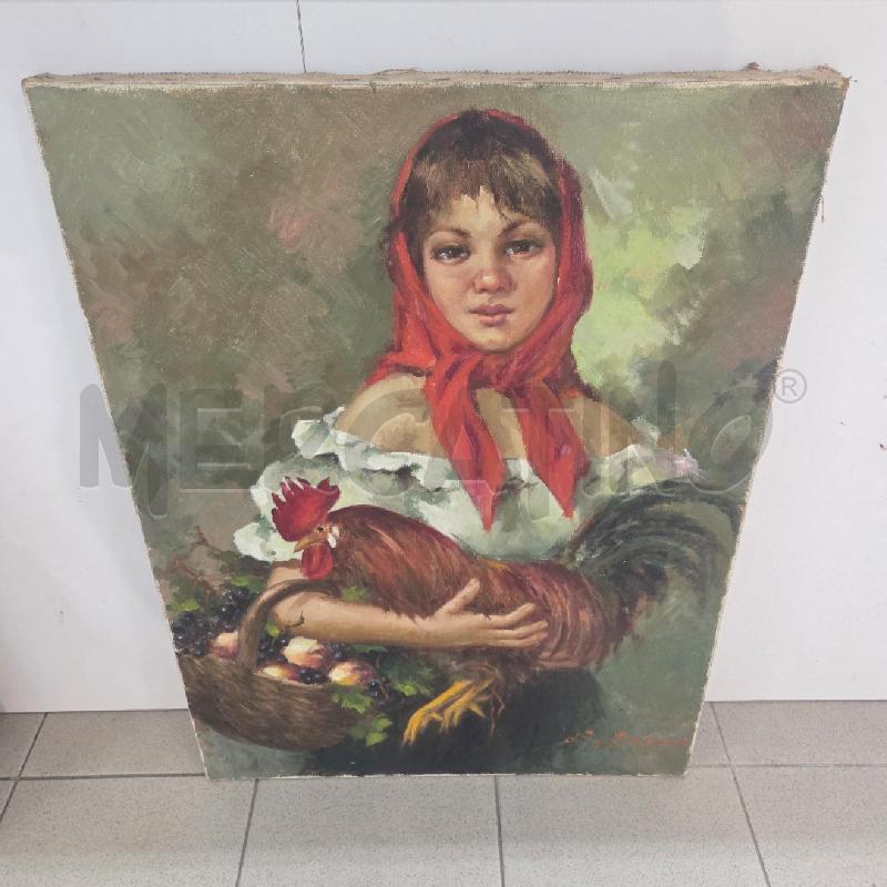 QUADRO TELA RAGAZZA CON GALLO SANSONE  | Mercatino dell'Usato Benevento 1