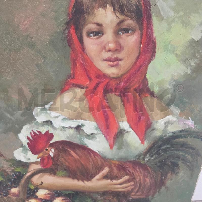 QUADRO TELA RAGAZZA CON GALLO SANSONE  | Mercatino dell'Usato Benevento 2