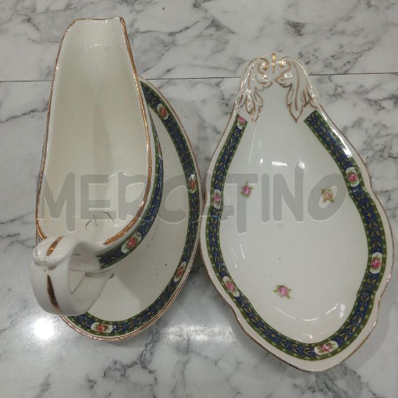 SALSIERA +VASSOIETTO PORTATA CER BORDO BLU INS VERDE FIORI | Mercatino dell'Usato Benevento 1