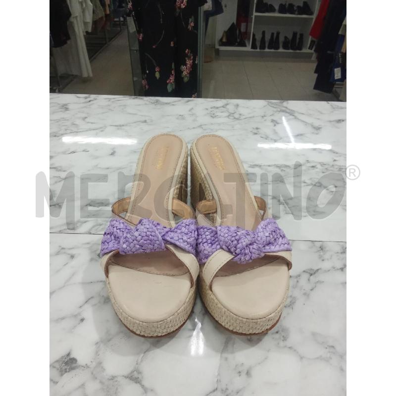 SANDALI DONNA CON TACCO BEIGE FASCIA VIOLA INTRECCIO LOTTINI | Mercatino dell'Usato Benevento 1