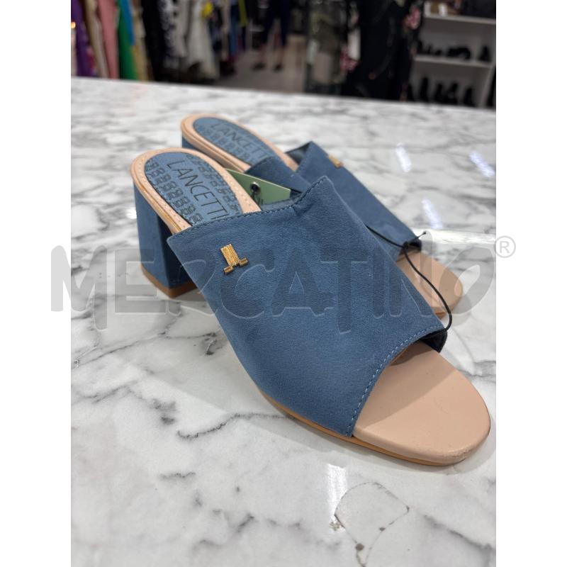SANDALI DONNA FASCIA LARGA BLU CON TACCO LANCETTI | Mercatino dell'Usato Benevento 1