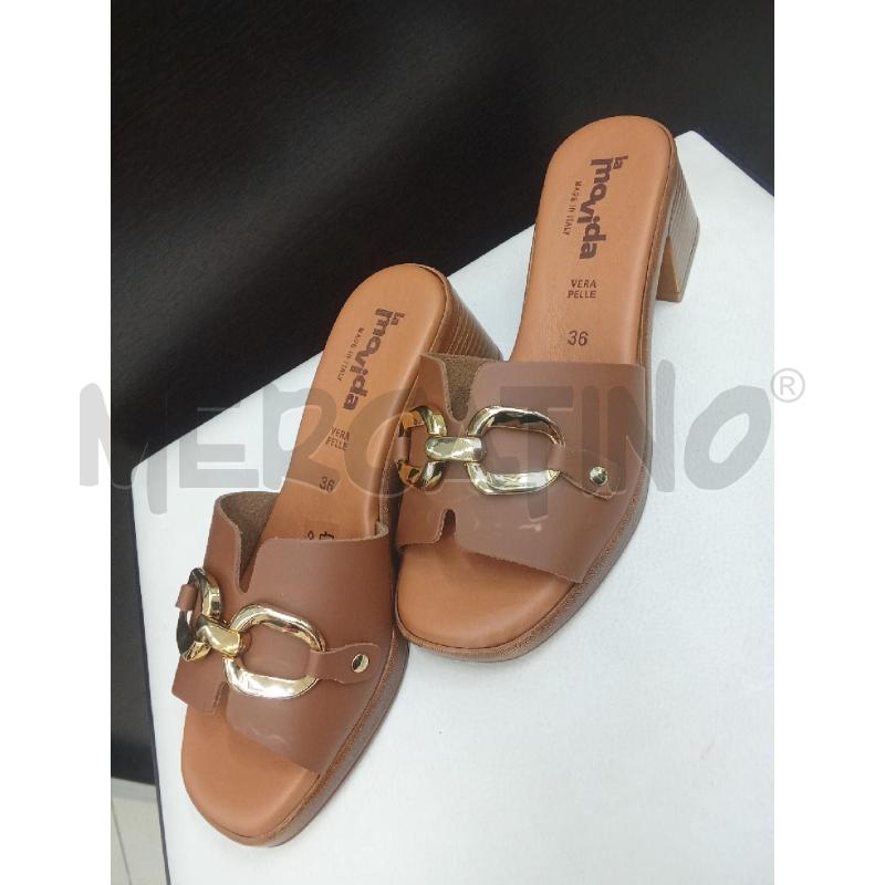 SANDALI DONNA TACCO FASCIA MARRONE CATENA DORATA MO VIDA | Mercatino dell'Usato Benevento 1