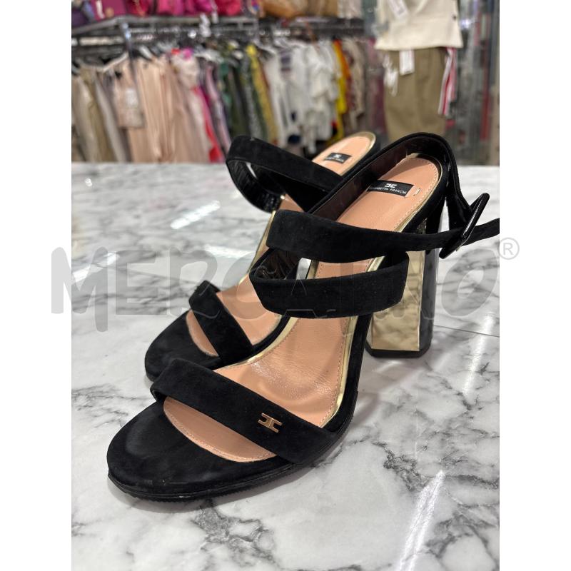 SANDALI DONNA TACCO N ERO INS DORATO ELISABETTA FRANCHI  | Mercatino dell'Usato Benevento 1