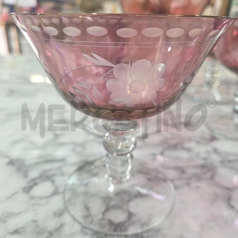 SERVIZIO MACEDONIA VETRO ROSA CON FIORI BIANCHI | Mercatino dell'Usato Benevento 4