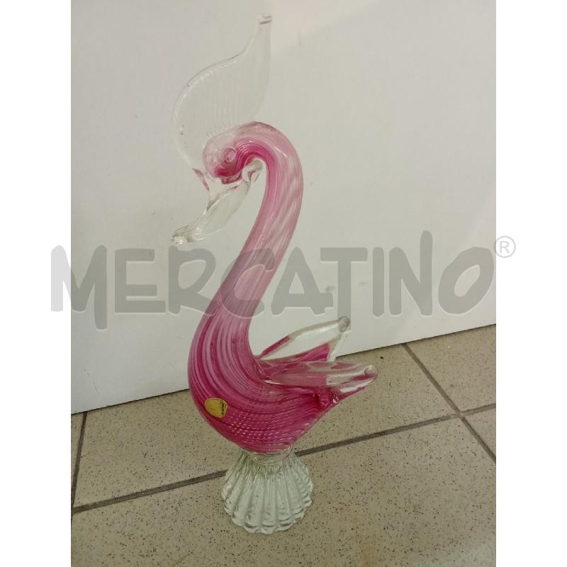 SOPRAMMOBILE CIGNO VETRO MURANO ROSA ALI TRASPARENTI | Mercatino dell'Usato Benevento 1
