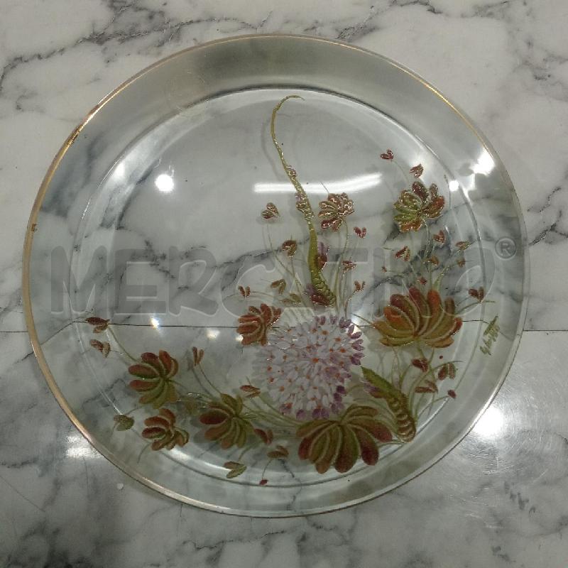 SVUOTA TASCHE VETRO TONDO BORDO DORATO FIORI MARRONI | Mercatino dell'Usato Benevento 1