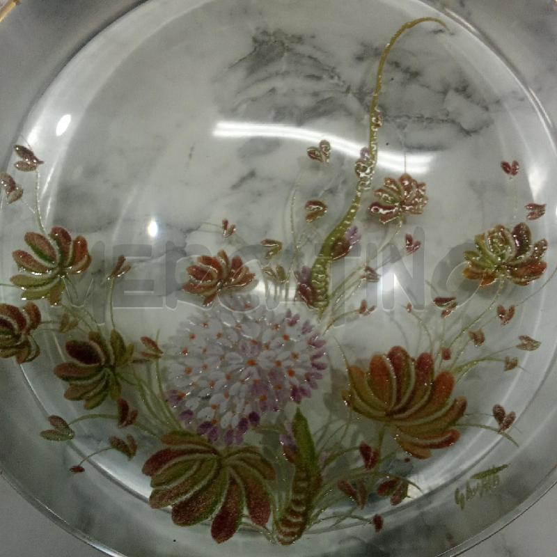 SVUOTA TASCHE VETRO TONDO BORDO DORATO FIORI MARRONI | Mercatino dell'Usato Benevento 4
