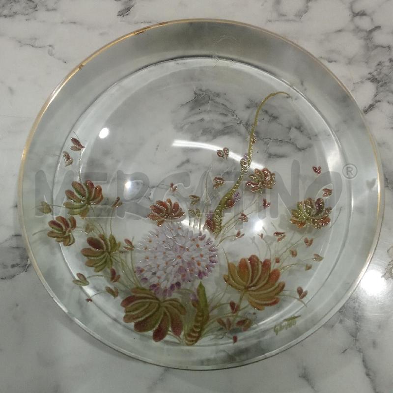 SVUOTA TASCHE VETRO TONDO BORDO DORATO FIORI MARRONI | Mercatino dell'Usato Benevento 5