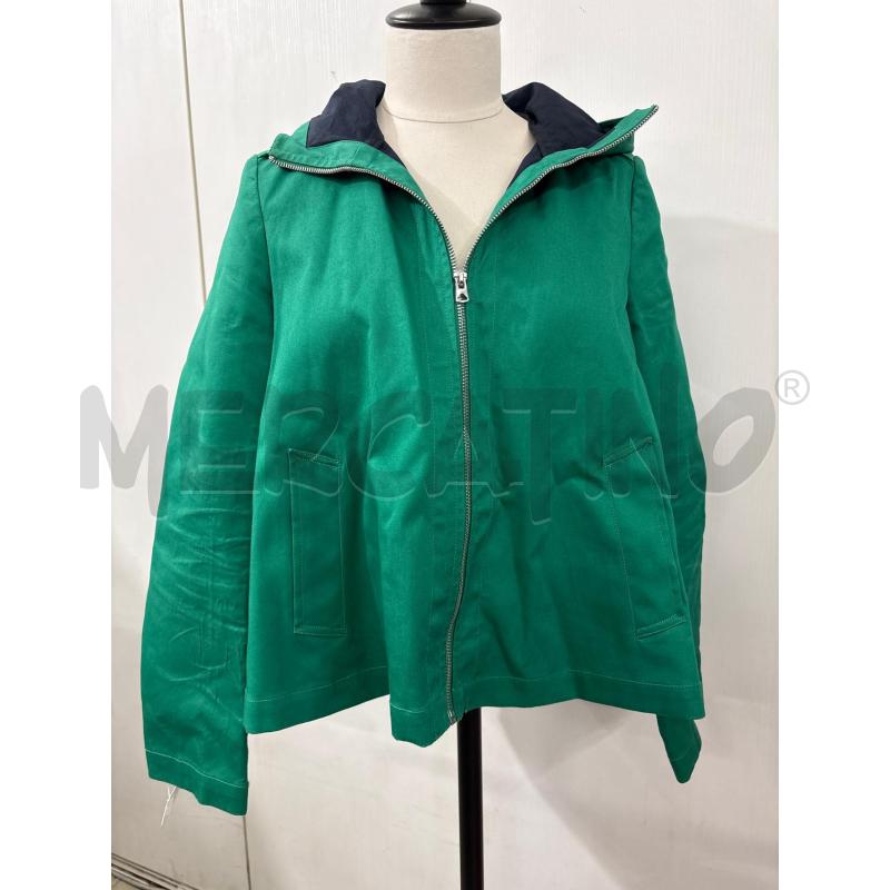 TRENCH DONNA VERDE CON ZIP CAPPUCCIO INTERNO BLU BENETTON  | Mercatino dell'Usato Benevento 1