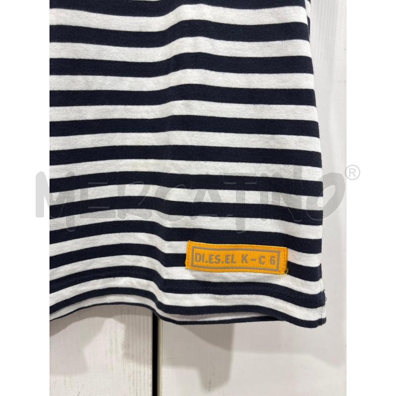 T SHIRT BAMBINO DIESEL RIGHE BIANCO NERO BORDO COLLETTO ROSSO SCRITTA ROSA SUL PETTO | Mercatino dell'Usato Benevento 2