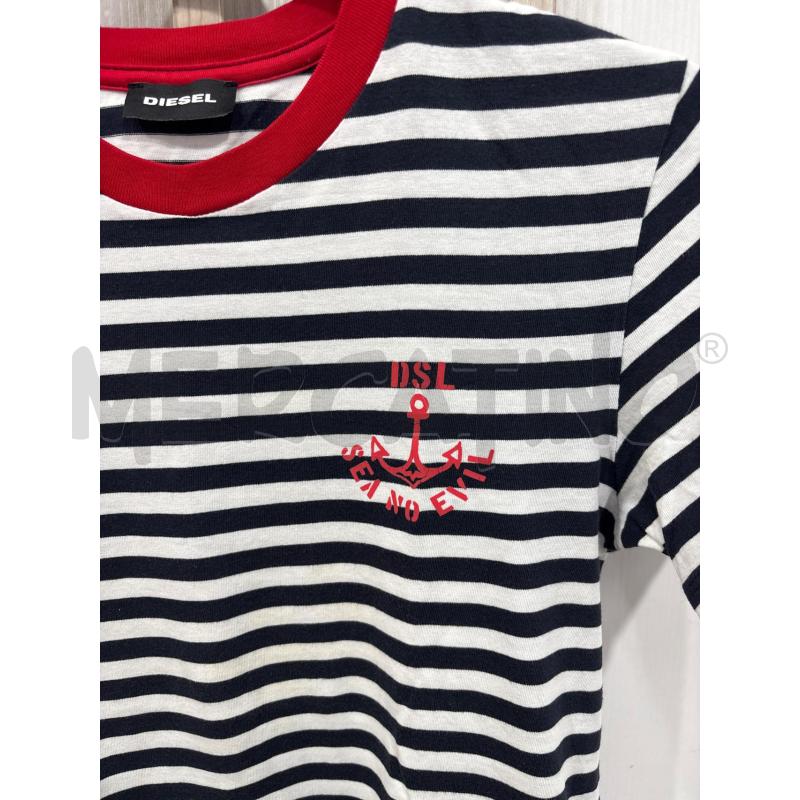 T SHIRT BAMBINO DIESEL RIGHE BIANCO NERO BORDO COLLETTO ROSSO SCRITTA ROSA SUL PETTO | Mercatino dell'Usato Benevento 3