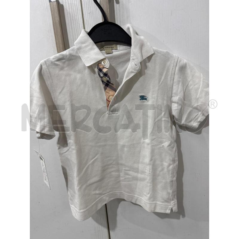 T SHIRT BAMBINO POLO BURBERRY BIANCA LOGO AZZURRO | Mercatino dell'Usato Benevento 1