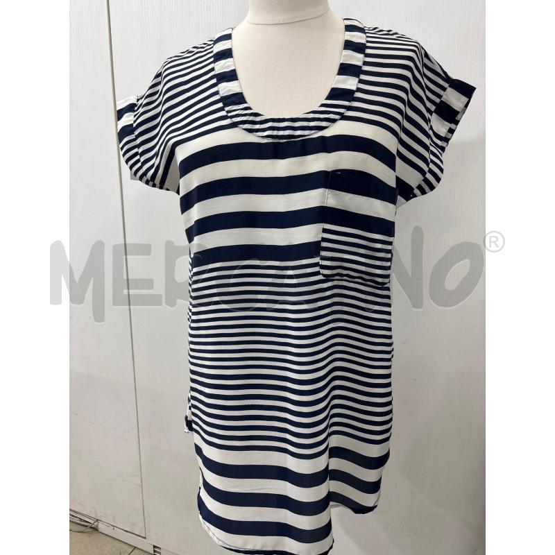 T SHIRT DONNA RIGHE BIANCO BLU CAMOMILLA CON TASCHINO PETTO  | Mercatino dell'Usato Benevento 1