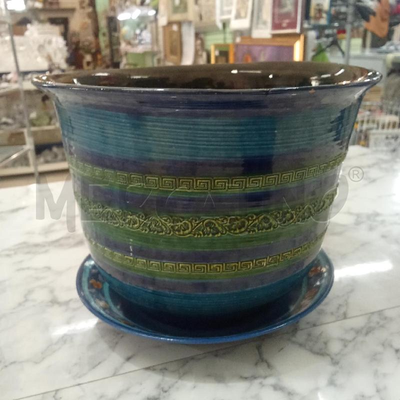 VASO BLU DECORAZIONI VERDI + SOTTO | Mercatino dell'Usato Benevento 1