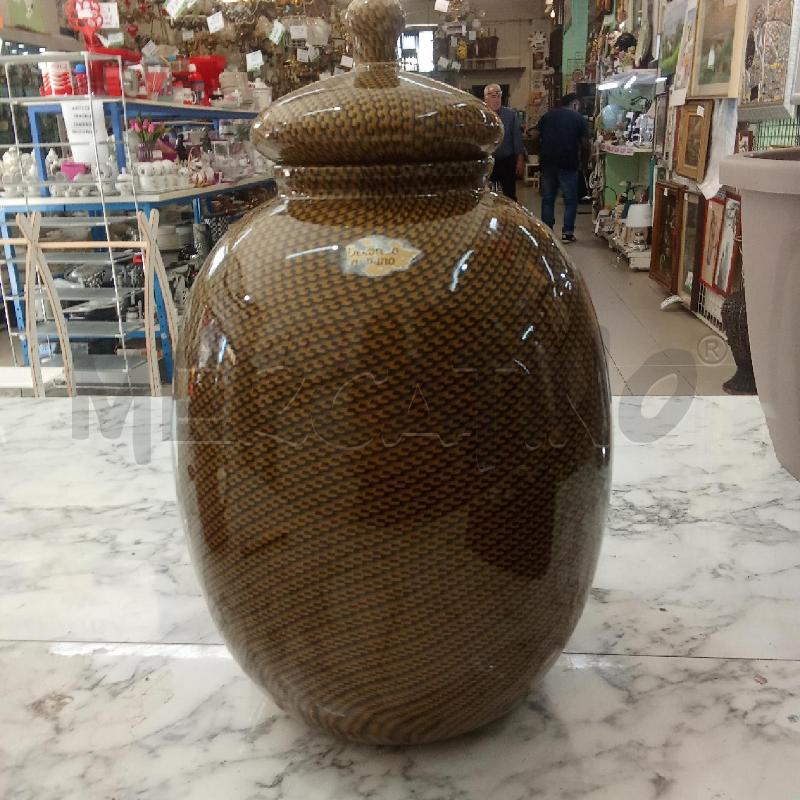 VASO BOMBATO MARRONE INS NERO CON COPERCHIO  | Mercatino dell'Usato Benevento 1