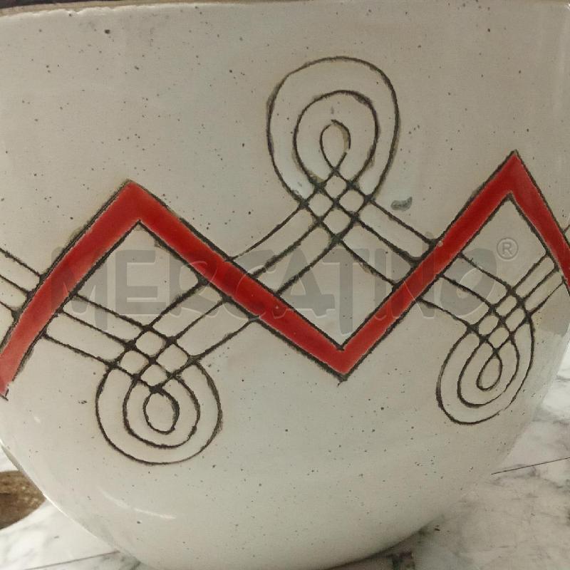 VASO CACHEPOT BIANCO BORDO NERO ZIG ZAG ROSSO H 25 L25 | Mercatino dell'Usato Benevento 3