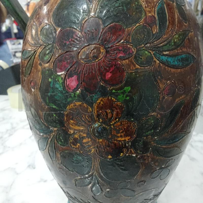VASO CON COPERCHIO E MANICI MARRONE DIPINTO 69035 H47CM | Mercatino dell'Usato Benevento 3