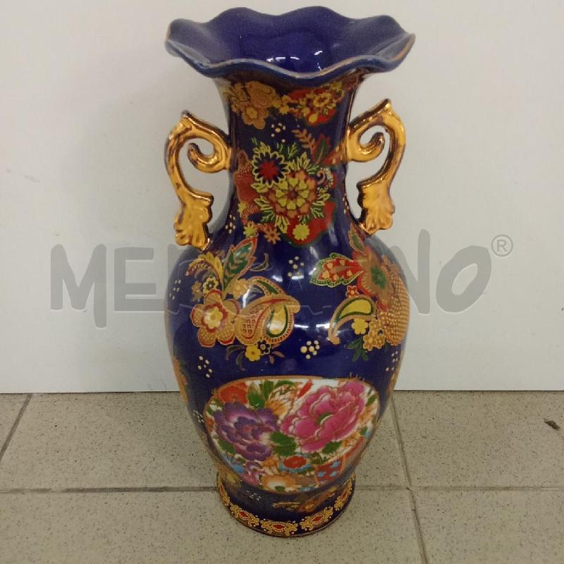 VASO PORCELLANA BLU MANICI DORATI FIORI | Mercatino dell'Usato Benevento 1