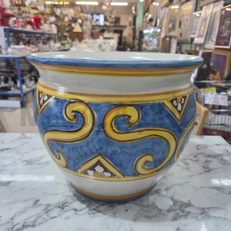 VASO TERRACOTTA BIANCO BLU BORDO DORATO | Mercatino dell'Usato Benevento 1