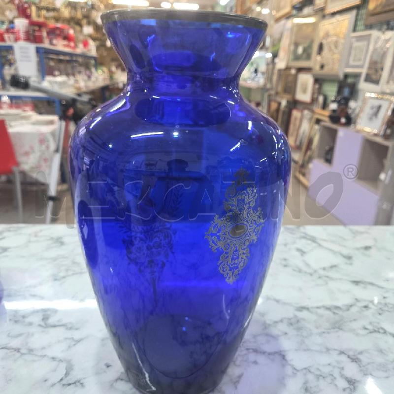 VASO VETRO BLU BORDO ARGENTATO VOLTO DONNA | Mercatino dell'Usato Benevento 1