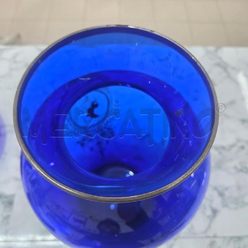 VASO VETRO BLU BORDO ARGENTATO VOLTO DONNA | Mercatino dell'Usato Benevento 2